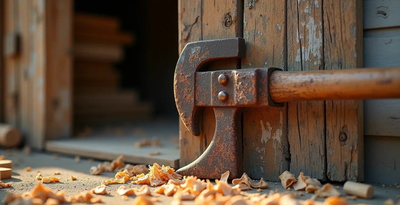 Vue rapprochée d'une entrée de chantier non sécurisée avec matériaux de valeur visibles